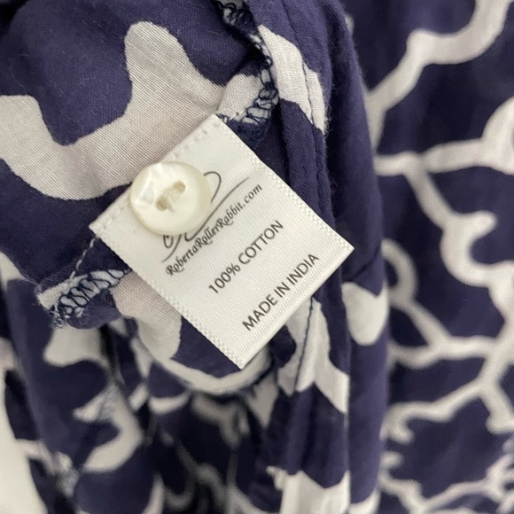 Roller Rabbit Long Blue Meena Kurta Monaco Pool Dress Size XS 100% Cotton 22 - Picture 9 of 11